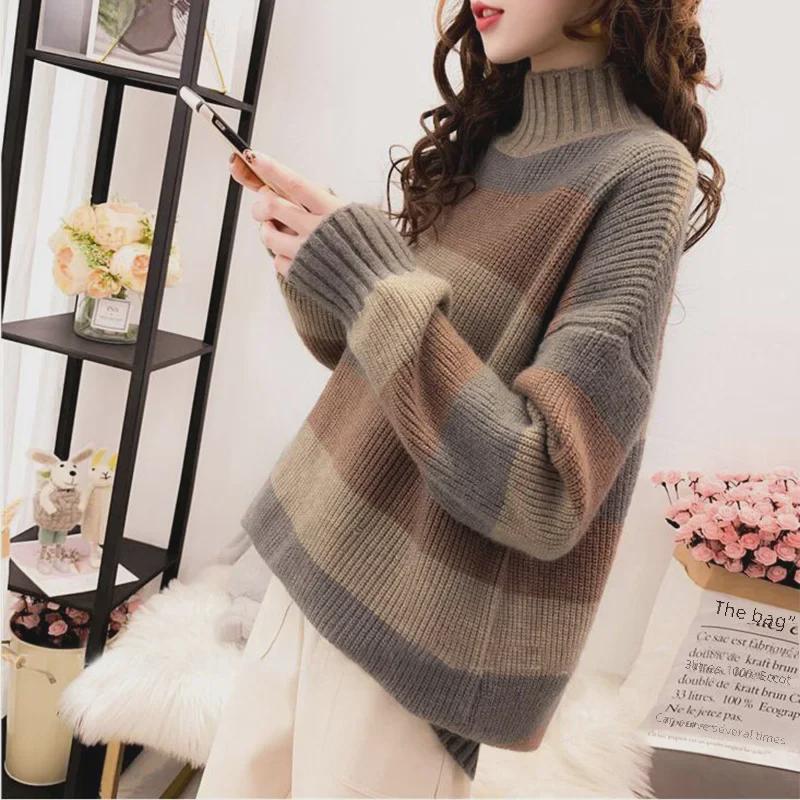 Женский свободный вязаный свитер 2024 года – средней/длинной длины, утолщенный, стиль осень/зима