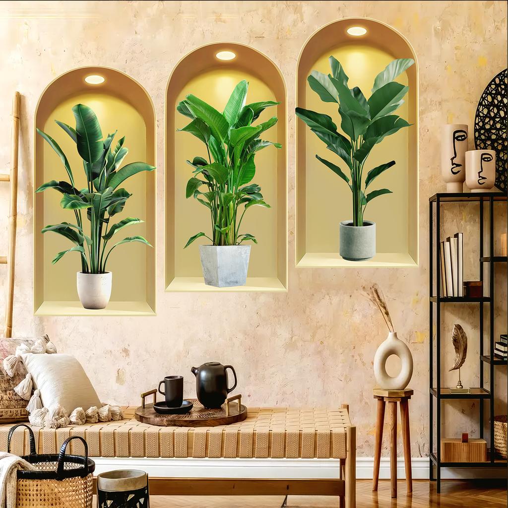 Набор из 3 шт. Наклейки на стену с растениями и цветами Сделай сам Наклейки из стекла в виде короны для декора гостиной, спальни, свадьбы Самоклеящиеся наклейки на холодильник