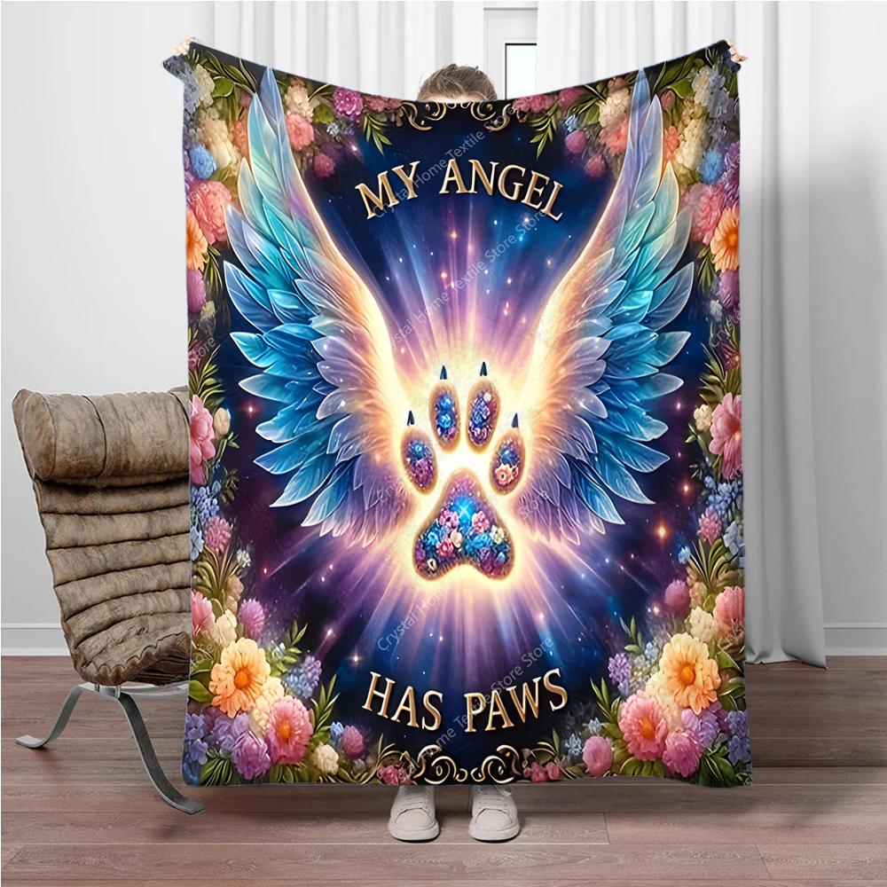 Angel Paw Pattern Print Flannel Blanket,Soft Warm Throw Blanket Nap Blanket For Couch Sofa Office Bed Camping Trave Blanket Gift