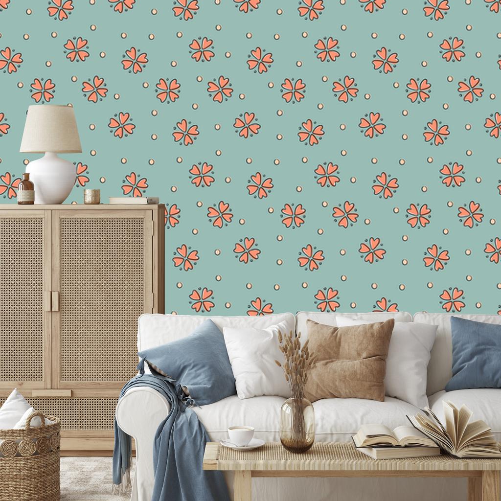 Wallpaper Small flowers sea, gray and beige for living room and bedroom 50x1000