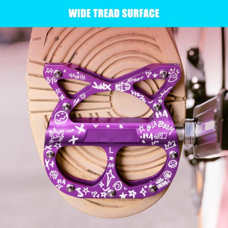 Aluminum Alloy Mountain Bicycles Pedals Cats Shape Cycling Pedals 3 Seal Bearings Nonslip Bike Pedals Easy to Install