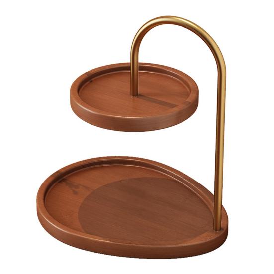 2-Tier Jewelry Stand Wooden Jewelry Organizer with 2 Trays Retro Tiered Tray Jewelry Holder for Necklaces