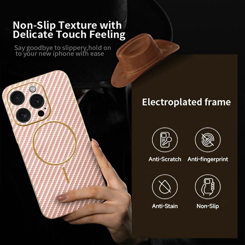 For iPhone 15 Pro Phone Case Carbon Fiber Textured Electroplated TPU Back Cover