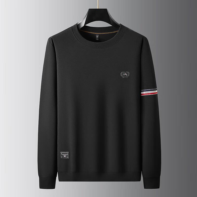 Men's Plus Size Loose Fit Cotton Blend Striped Long-Sleeve Sweatshirt