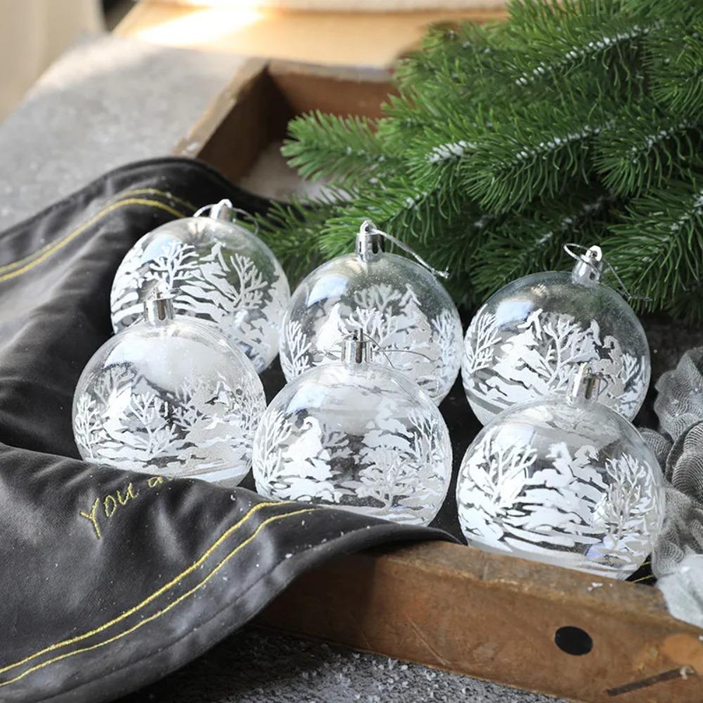 6pcs Clear Baubles Christmas Ball 6cm Hanging Ball Shatterproof Xmas Hanging Ornament Party Supply