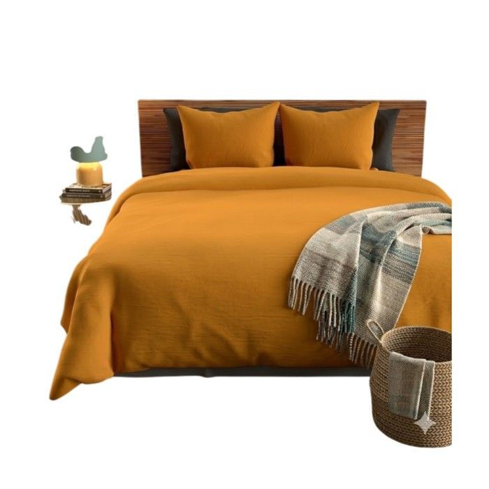 Parure de lit microfibre 240x260 cm Jaune moutarde