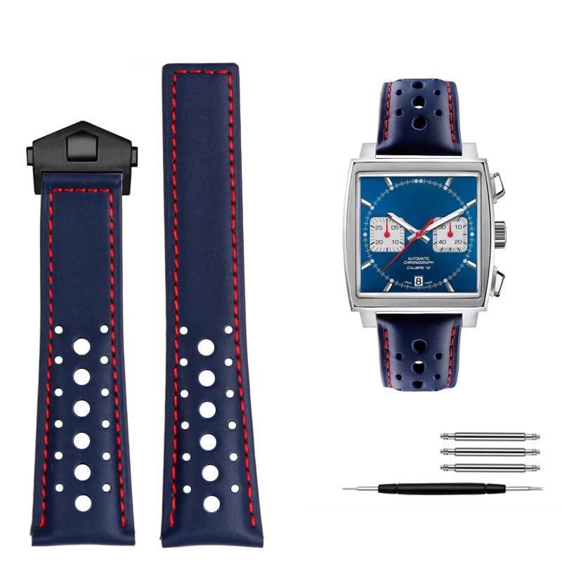 Оригинальный кожаный ремешок для часов 22 мм для TAG HEUER MONACO CARRERA CBL2115 Мужской кожаный дышащий ремешок для часов Браслет с раскладывающейся застежкой