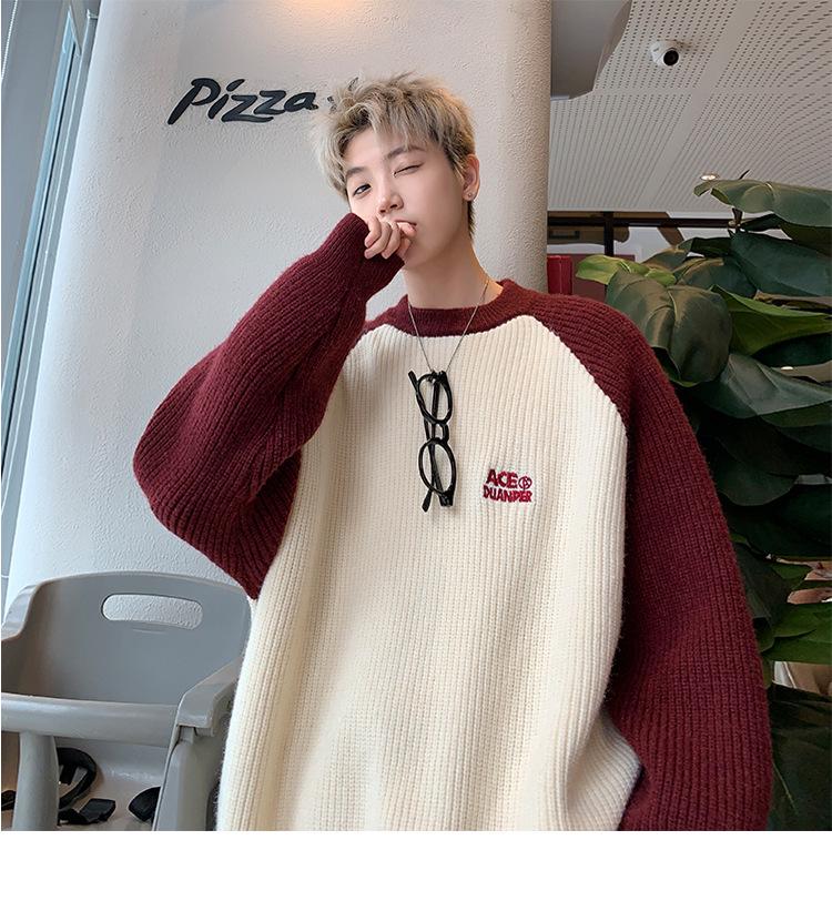 Мужской свитер свободного покроя из толстой европейской пряжи - японский ретро, рукав реглан, зимний студенческий стиль