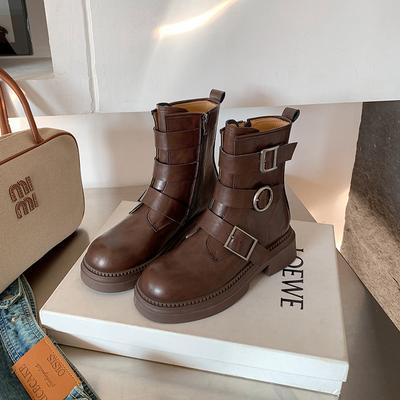 Женские кожаные ботинки Мартин осень-зима новые с пряжкой на ремне на платформе ботинки в стиле локомотив/рыцарские ботинки в стиле ретро короткие ботинки