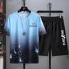 Men's Summer Ice Silk Gradient T-Shirt & Shorts Set
