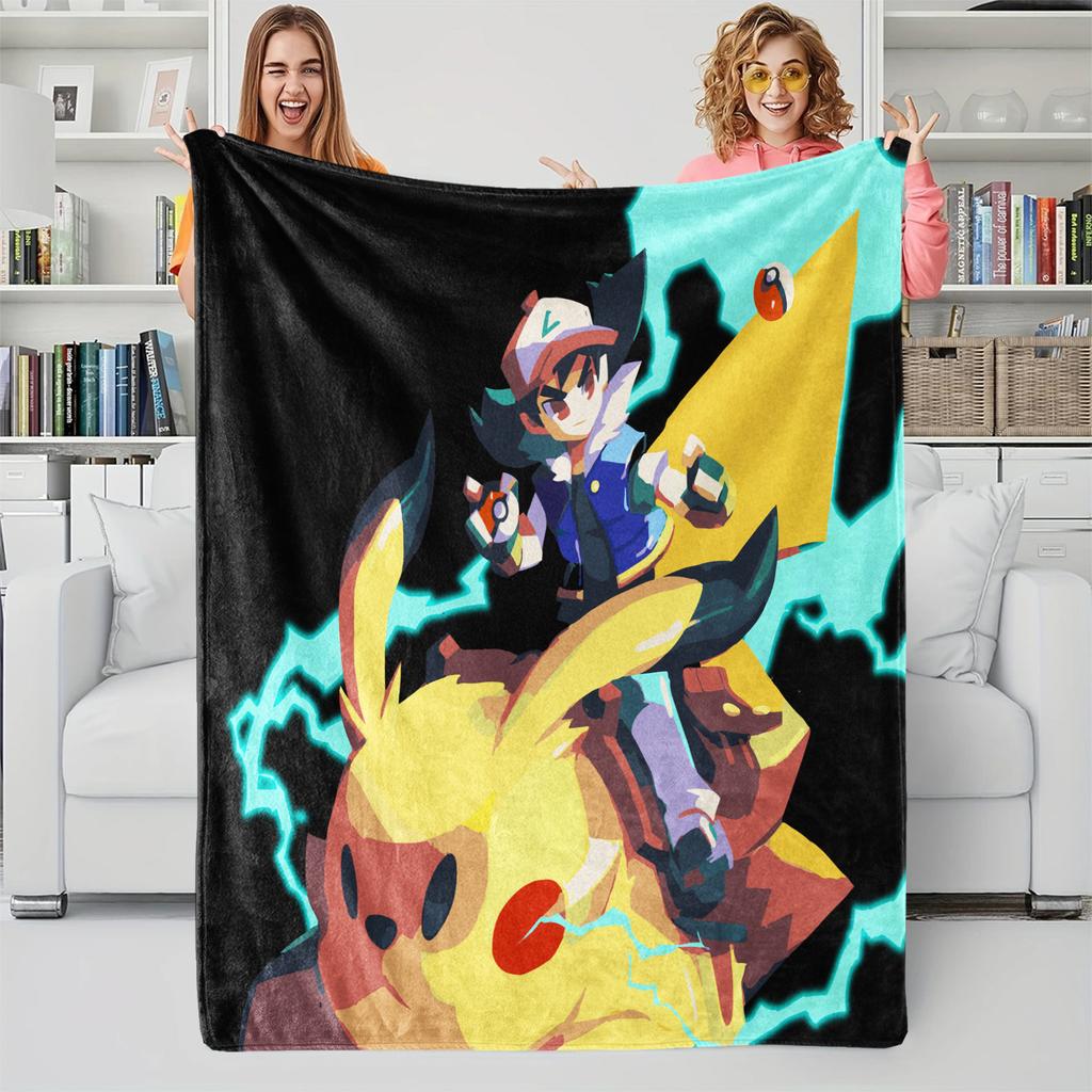 Anime Pokemon Flannel Blanket Cartoon Pikachu Children's Gift Blanket Home Sofa Lunch Break Blankets  Student Throw Blankets