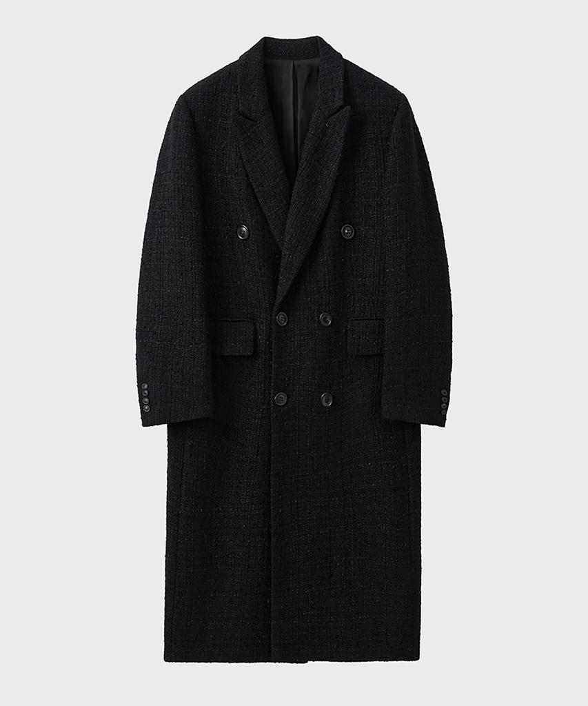 Noirer Fancy Tweed Double-Breasted Coat (Black)