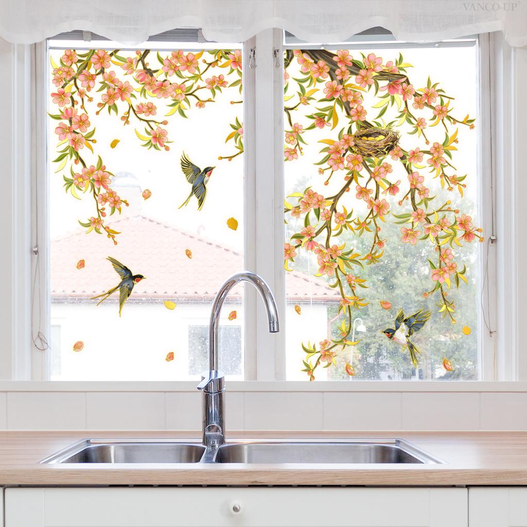 Da13508 Ветви растений Цветы Птицы Статическая наклейка на окно Спальня Гостиная Дом Фон Декоративная наклейка на стену