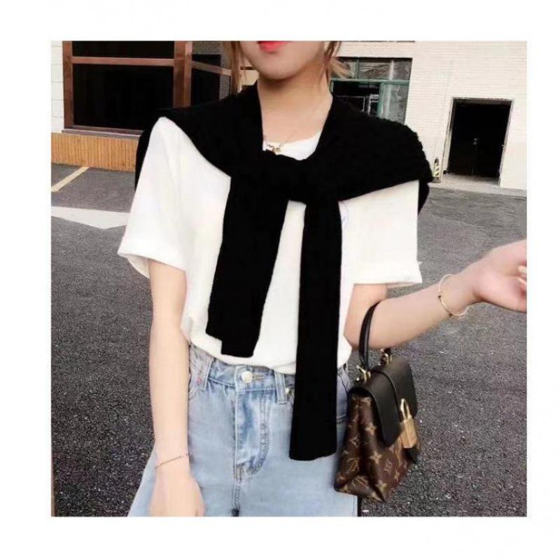 Core Yarn Knitted Shawl Female Spring and Autumn with Shoulder Color with Shoulder Thin Cardigan Summer Knot False Collar Scarf