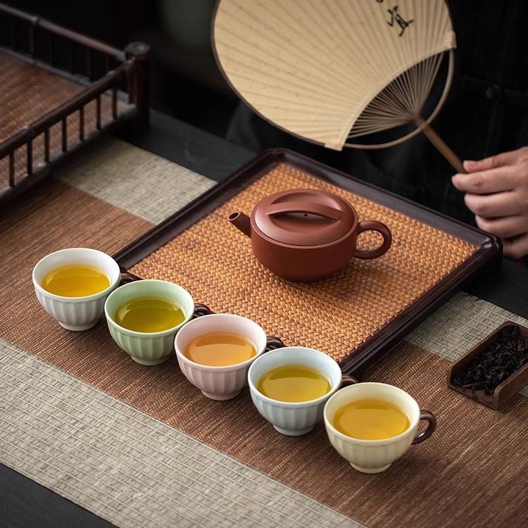 Ru Kiln Sky Five Colors Glazed Crackle Tea Cup with Handle - Master Tasting Cup in Gift Box.