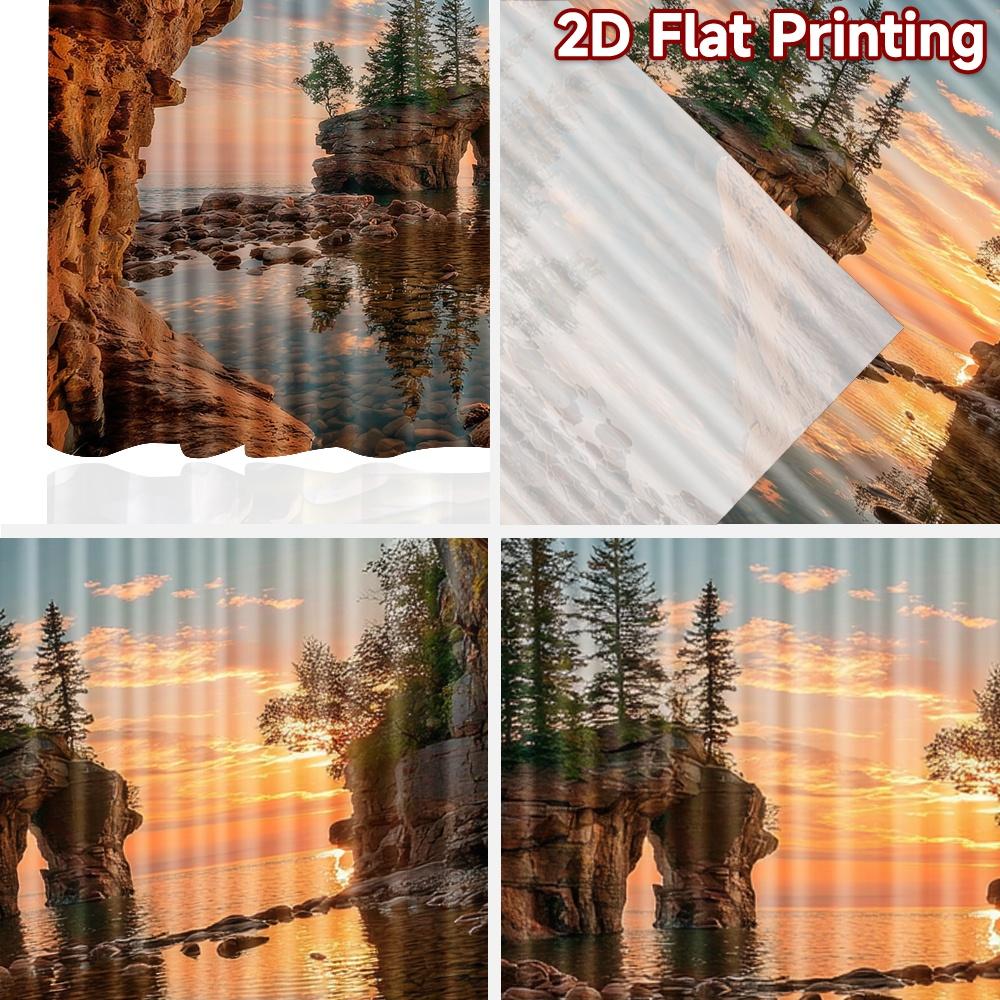 2D flat printing 2pcs Party Curtains Cave Entrance Arch Rock Sunset Digital Printed Polyester Drapes Family Party Decoration Use