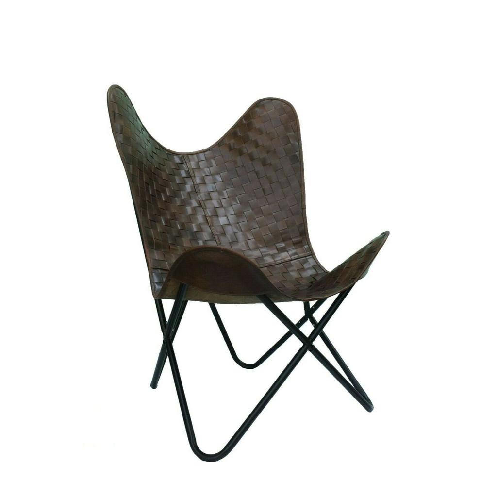 Vintage Lounge Accent Chair Classic Buffalo Leather Butterfly Chair Retro BKF