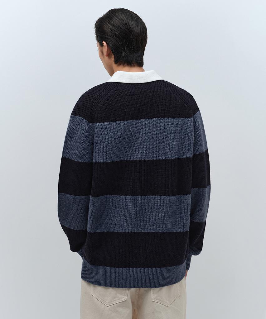 MUSINSA STANDARD Ribbed Stripe Rugby Knit [Navy/Sky Blue]