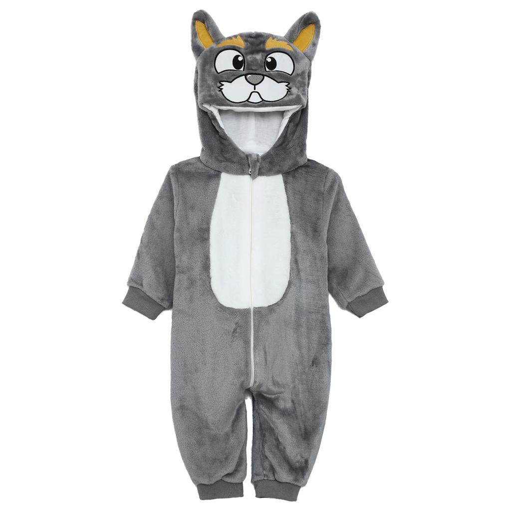 Toddler Animal Jumpsuit Cute Cartoon Hooded 3D Tail Zip Up Long Sleeve Home Casual