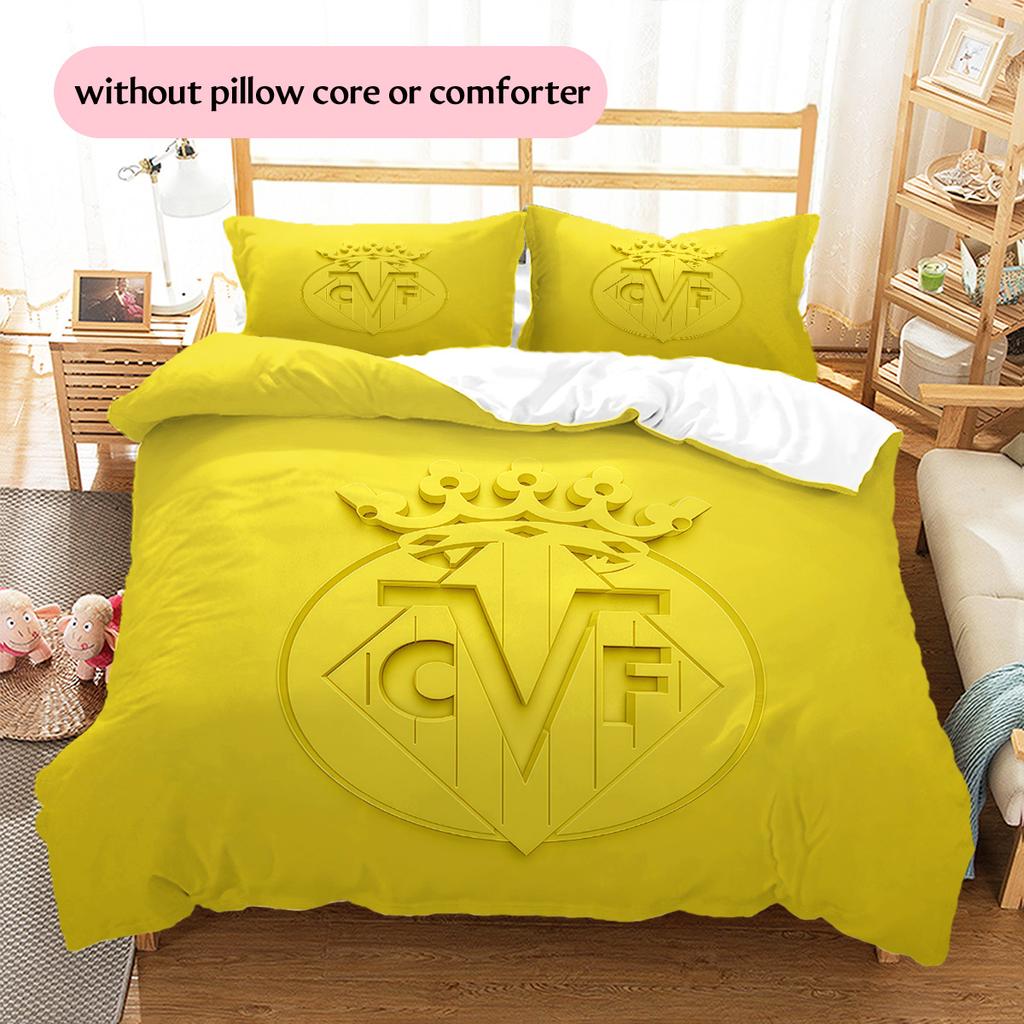 Villarreal Club de Fútbol Pattern Bedding Quilt Set Home Decoration Gift (1 * duvet cover + 2 * pillowcase without core)