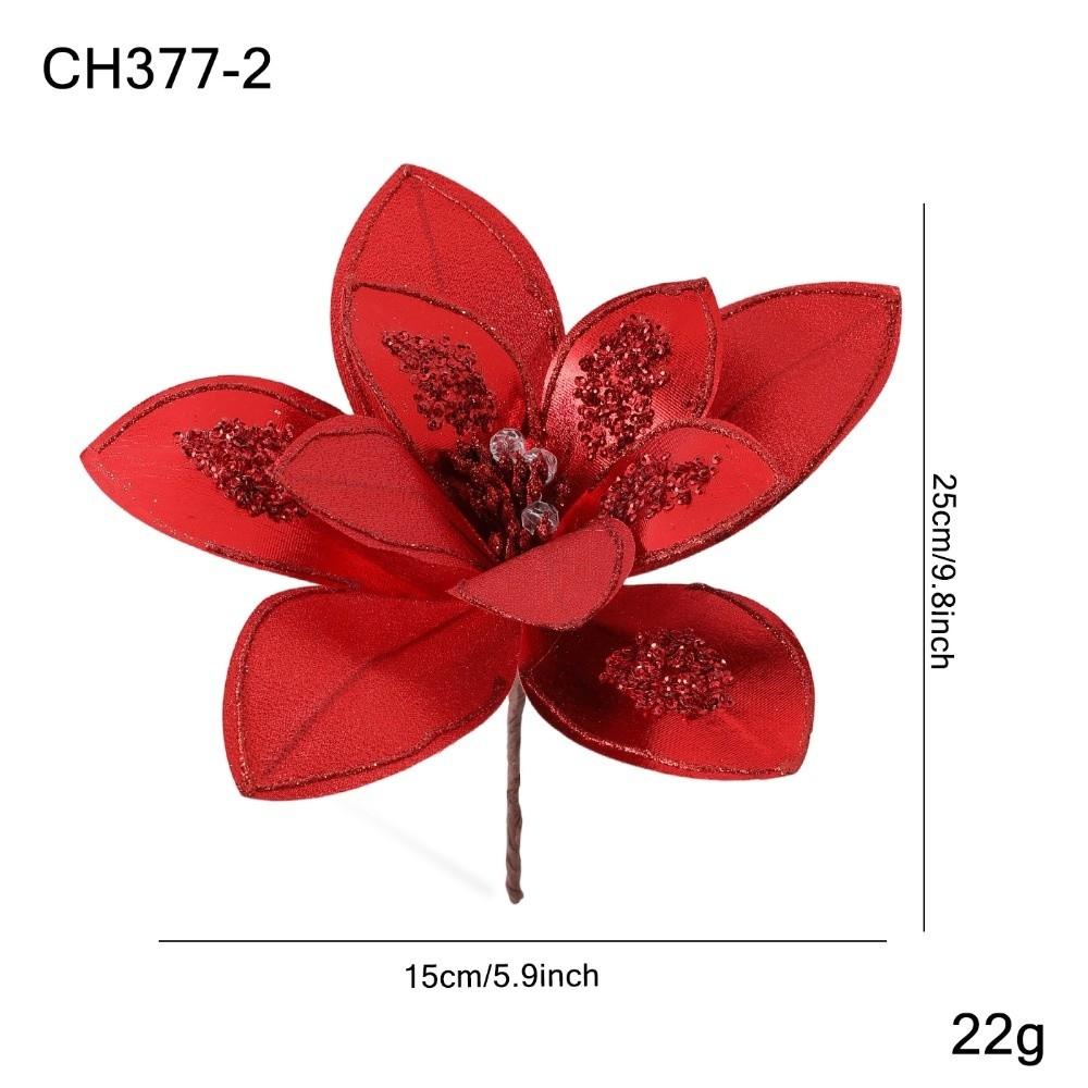 New 15CM Artificial Poinsettia Flower Sequins Glitter Simulation Flowers Sparkling Christmas Glitter Flower Wedding Decoration