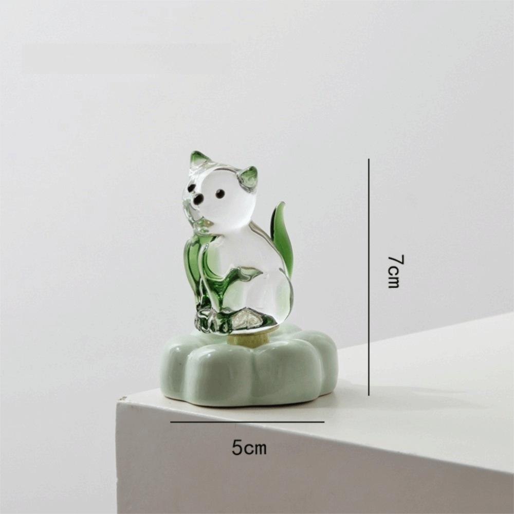 Ceramic Crystal Cat Ornament Rotating Base Cat Animal Statue Car Dashboard Decor