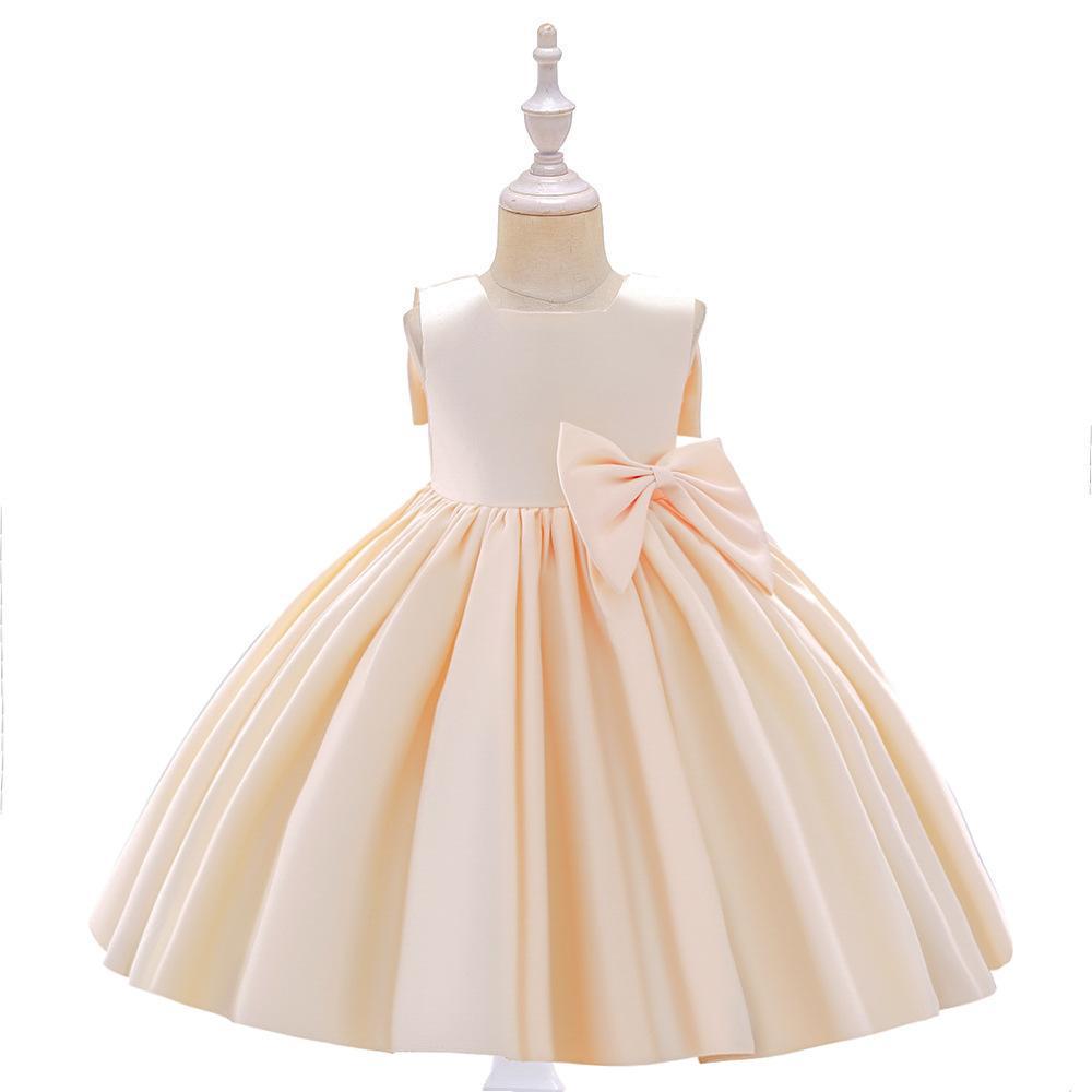 Атласное платье для девочек в корейском стиле с большим бантом — идеально для выступлений и Дня защиты детей