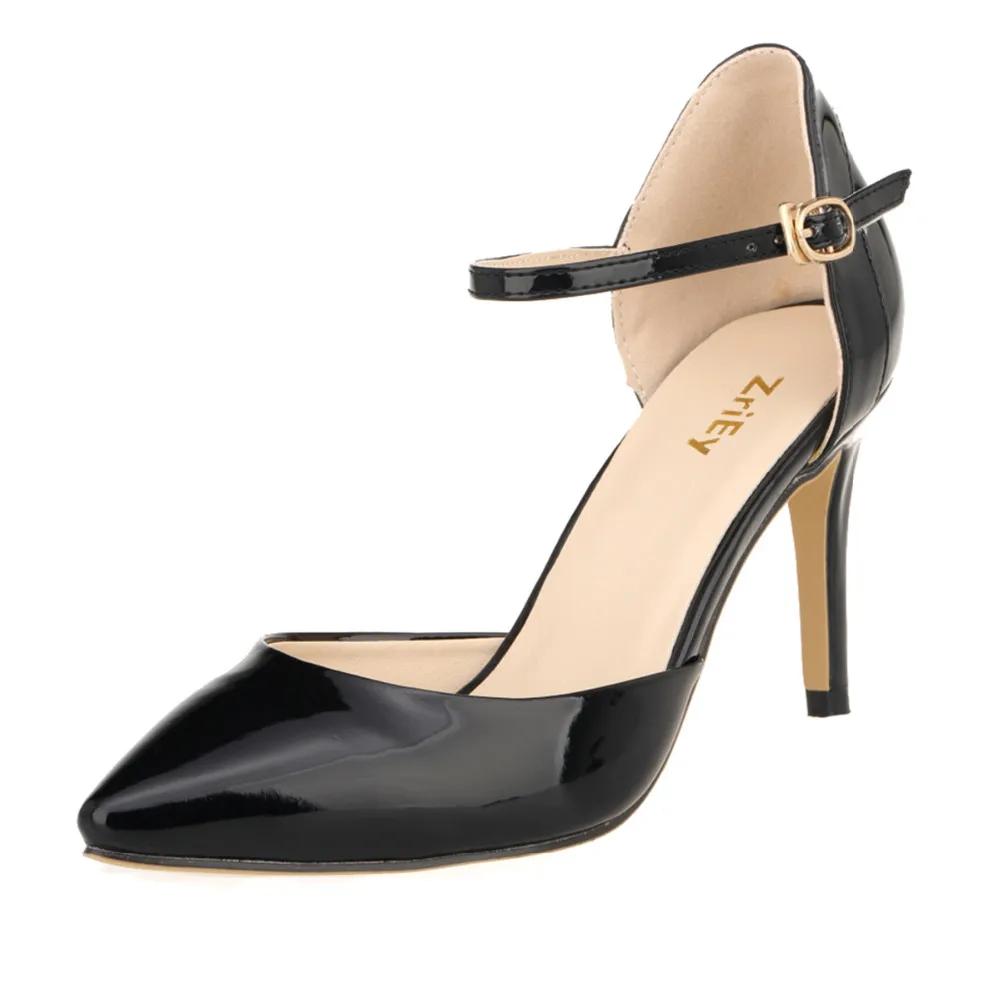 Новые женские туфли-лодочки с острым носком, лакированная кожа, высокие каблуки, сексуальные босоножки с ремешком на щиколотке, женские туфли для вечеринки и свадьбы, Femininos 952-7PA