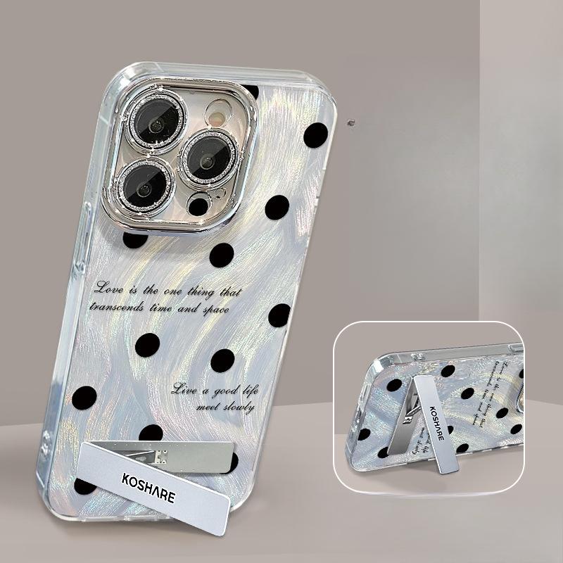 Bow Polka Dot Bracket Bracelet Suitable for IPhone 16 Feather Yarn Apple Phone Case 15promax High-end Sense 14