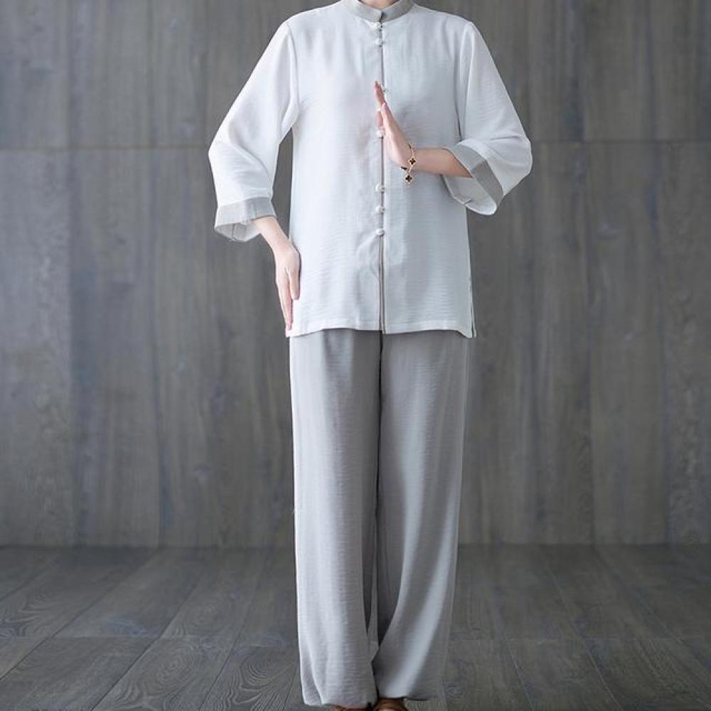 Chinese Style Tai Chi Suit For Men And Women, Two-piece Martial Arts Performance Mid-sleeve Training Suit