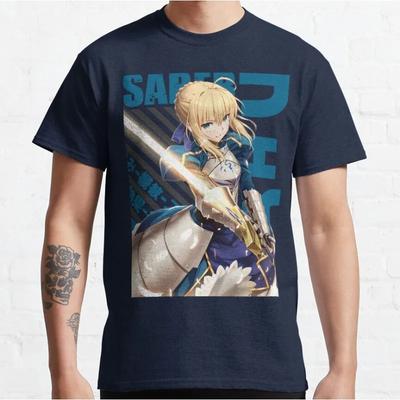 Сэйбер из серии Fate (Артурия Пендрагон) Футболка Excalibur, Унисекс, Уличная одежда для фанатов аниме, 100% хлопок, Повседневная футболка с коротким рукавом