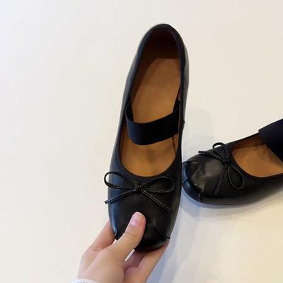 Версия из овчины~ ретро балетки с бантом женские нишевые однословные туфли на толстом каблуке с круглым носком и мелким вырезом Мэри Джейн