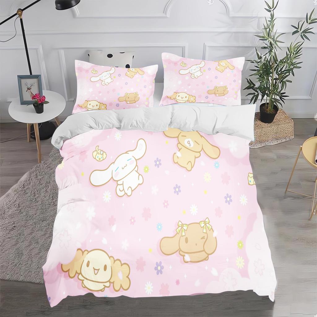 Cinnamon Dog Sanrio Twin Size Bedding Sets Duvet Cover 3-Piece Set 1 Quilt Home Polyester Comforte Luxury Anime