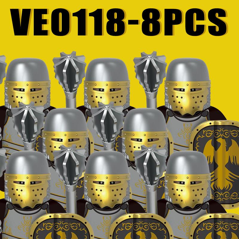 8PCS Medieval Military Gothic Knights Building Blocks Castle Army Guard Soldier Figures Sword Axe Hammer Accessories Bricks Toys Gift