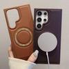 For Wireless Charging Phone Case for Samsung Galaxy S24 Plus S24 Ultra PU Leather Magnetic Anti Fall Protective Cover Cases