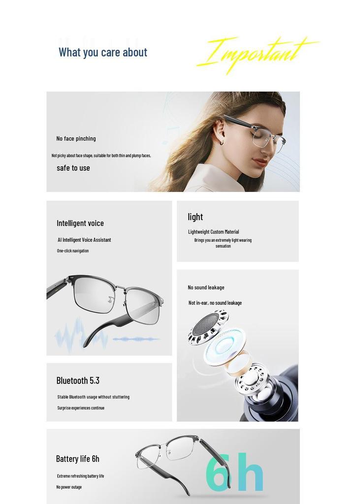 AI Smart Bluetooth Glasses: Gold Open-Ear, Anti-Blue Light, Translation, Calls, Music