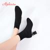Fashion Aphixta Metal Color 7cm Square Heels Socks Boots Women Big Size 43 Stretch Fabric Elastic Pointed Toe Shoes Ankle Boot Woman