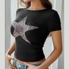 Y2K Ladies Summer O Neck Leopard Star Printed Slim Fit Pullover Midriff-baring T Shirt Crop Top