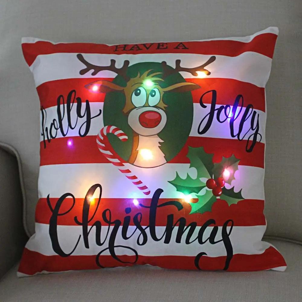 Christmas Light LED Decoration 45x45cm Santa Sled Village Color Ball Sofa Seat Pillow Sleeve Cases