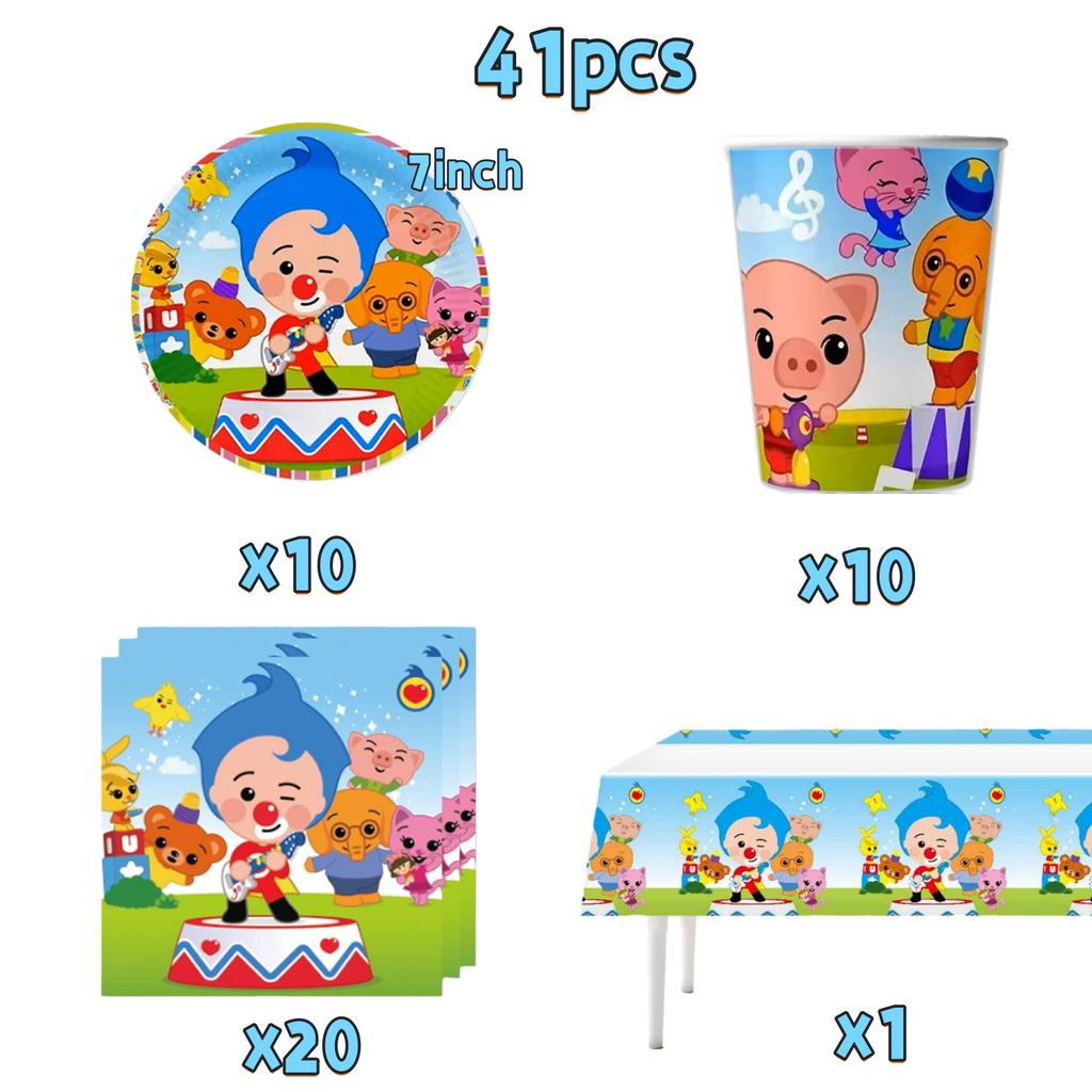 Catoon Clown Birthday Party Decoration Cute Tableware Cup Plate Balloon Banner Backdrop Gift Bag Favors for Kids Baby Supplies