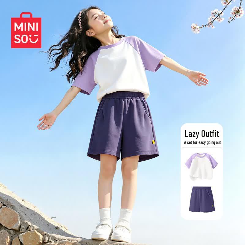 MINISO Girls' 2026 Summer Cotton T-shirt & Pants Set