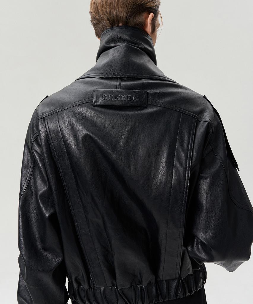 Rerhee Men Double Collar Belted Hem Jacket Black