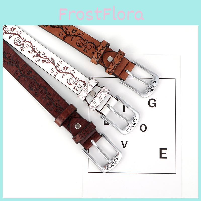 Leather Boho Inspired Belt With Embossed Design And Silver Buckle Womens For