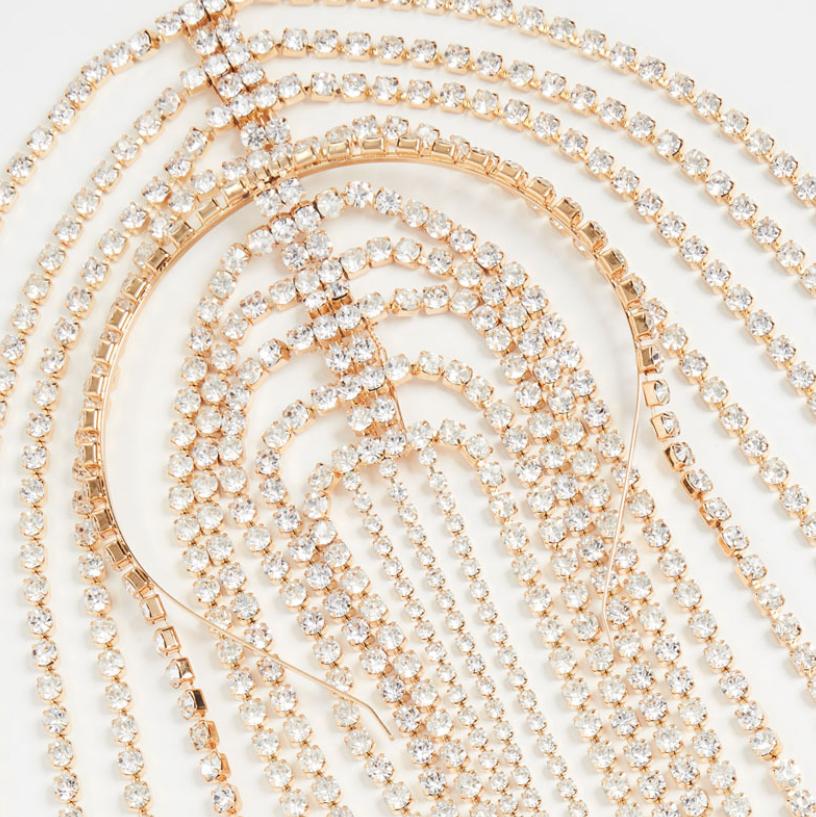 Exaggerated Rhinestone Long Tassel Headband Chains Headpiece for Women Luxury Crystal Bib Hairpiece Hair Jewelry #0693