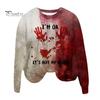 Женская толстовка с принтом 3D Bloodstain с круглым вырезом, повседневная, с капюшоном на Хэллоуин, с привидениями, с длинными рукавами, свободная толстовка с капюшоном