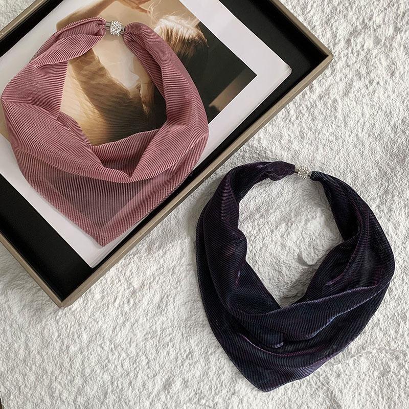 Magnetic Buckle Silk Scarf High Sense Summer Thin Temperament Colorful Bright Diamond Neck Protection Decorative Necklace Scarf Small Scarf