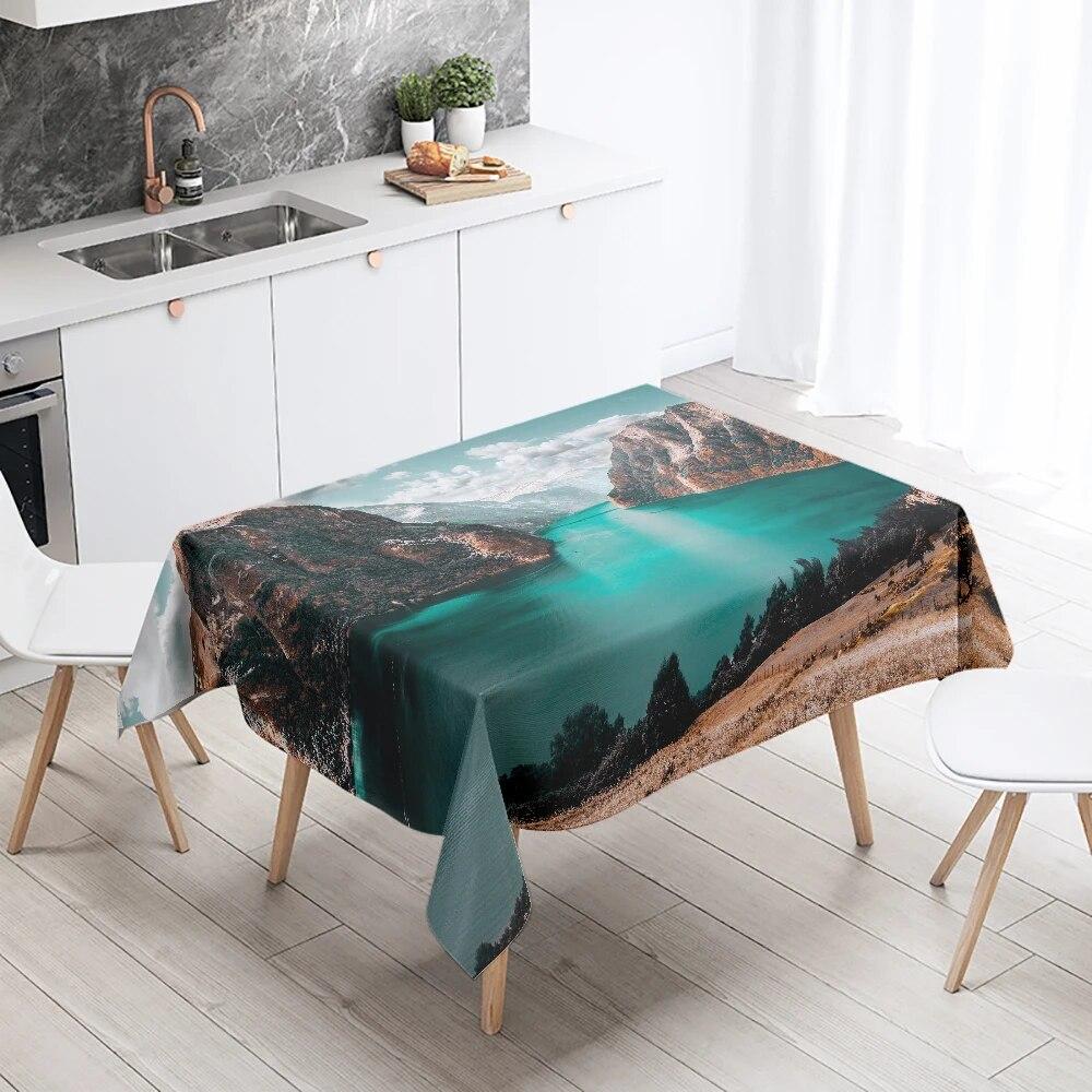 Пейзажная скатерть, горы, каньон, озеро, вода, украшение для домашнего стола, противообрастающая водонепроницаемая прямоугольная скатерть