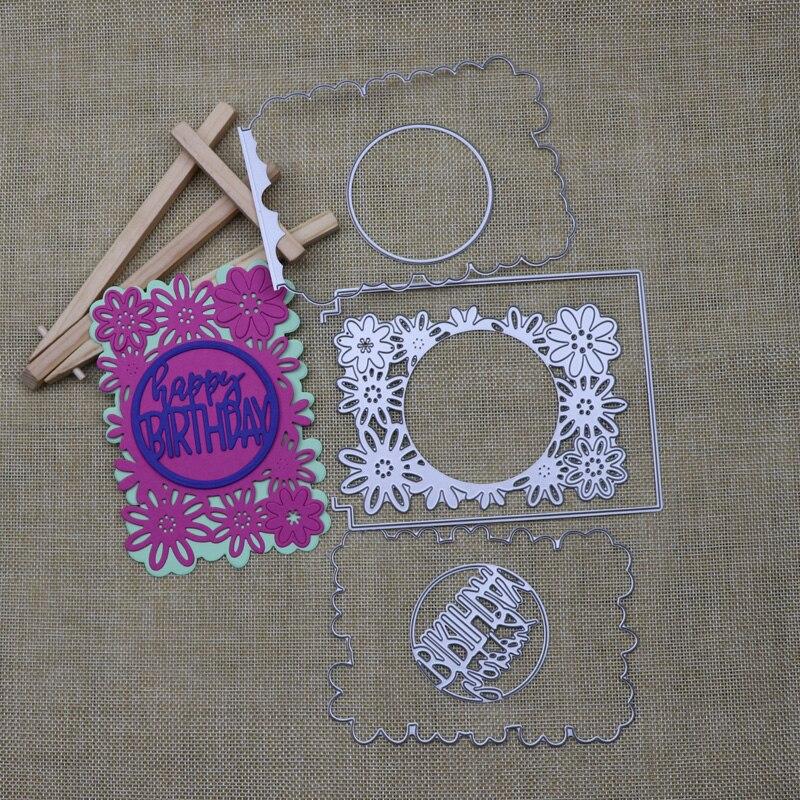Happy Birthday Frame Metal Cutting Dies Flower Stencils For DIY Scrapbooking Handcraft Die Cutting