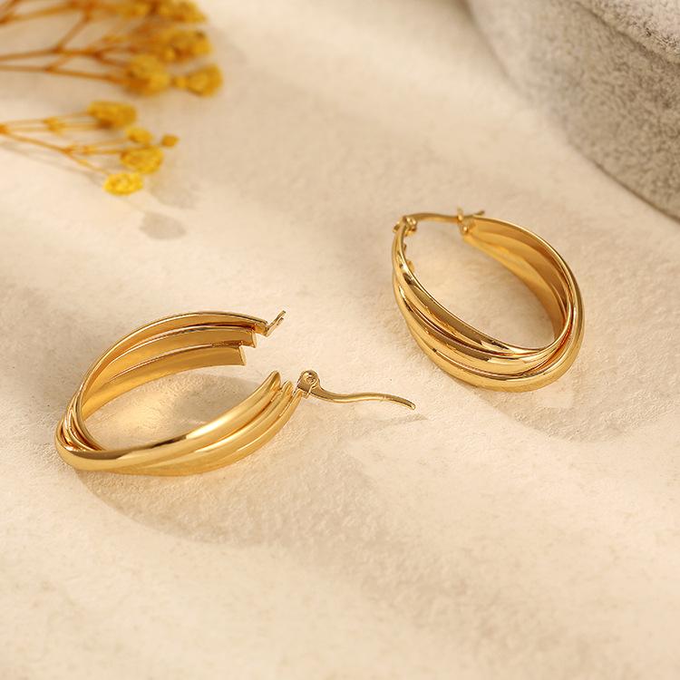 Премиальные серьги из нержавеющей стали в стиле ретро, легкие роскошные женские овальные многослойные серьги из титановой стали