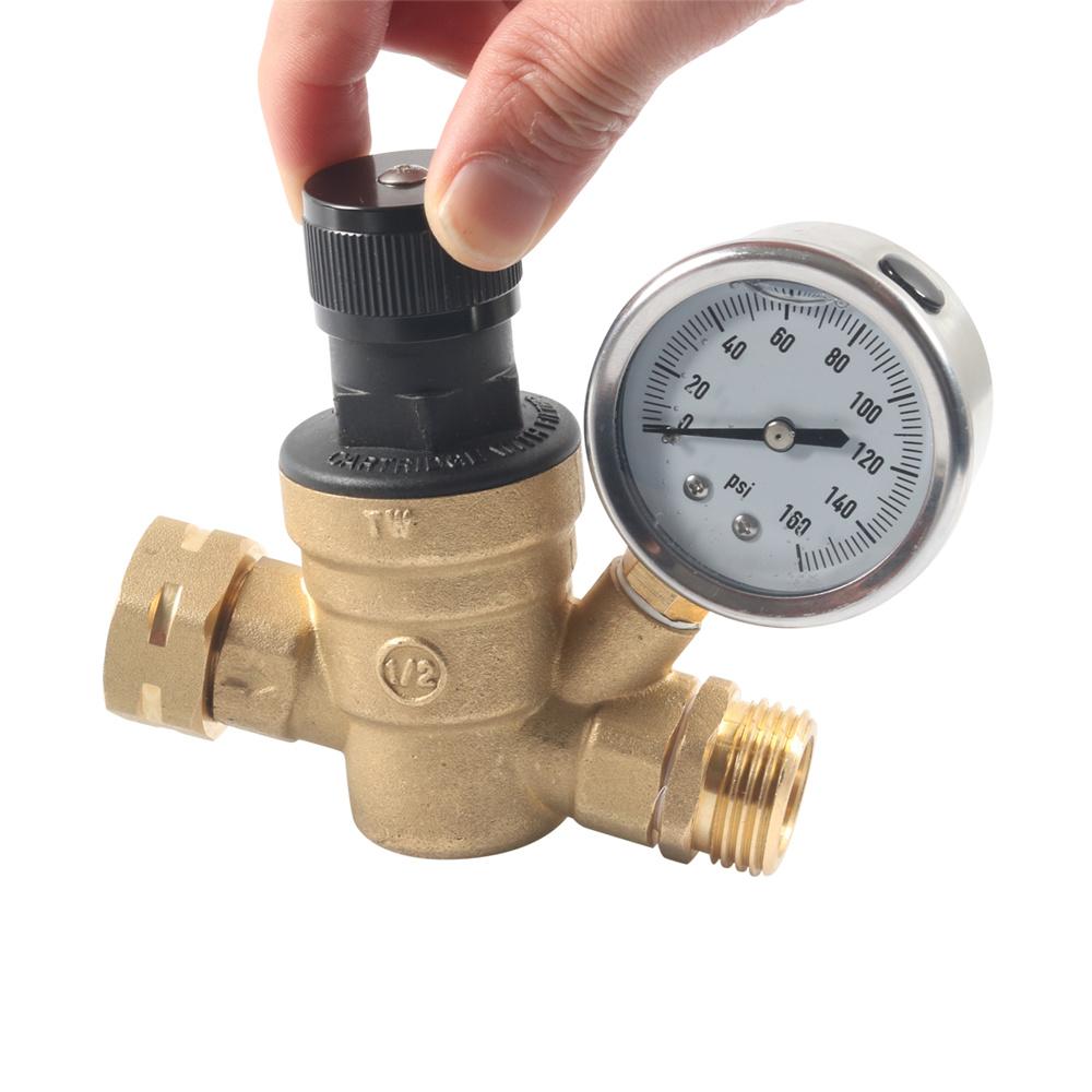 Rv Water Pressure Regulator Valve With Handle Adjustable, Silicone Oil Gaug